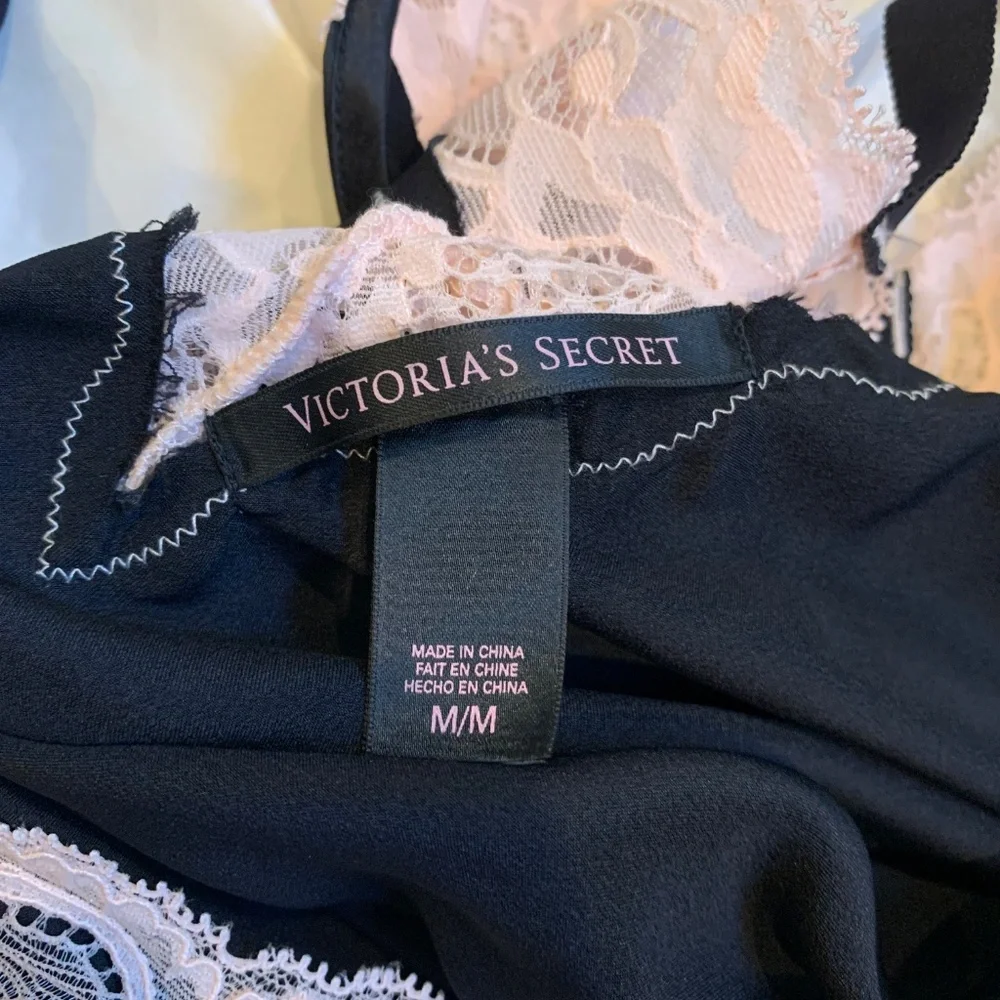 NWOT Victoria’s Secret Black/Pink Satin Slip Dress sz M